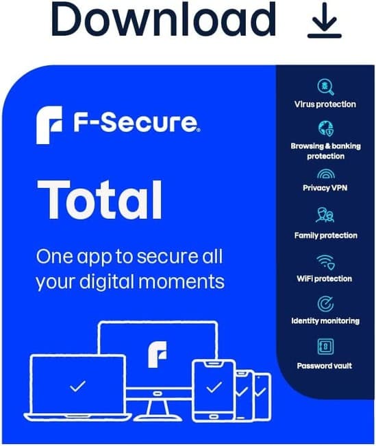 F-Secure Total Security & Privacy 2025 3 Device 1 Year Safe & VPN 5 Min by Email product image